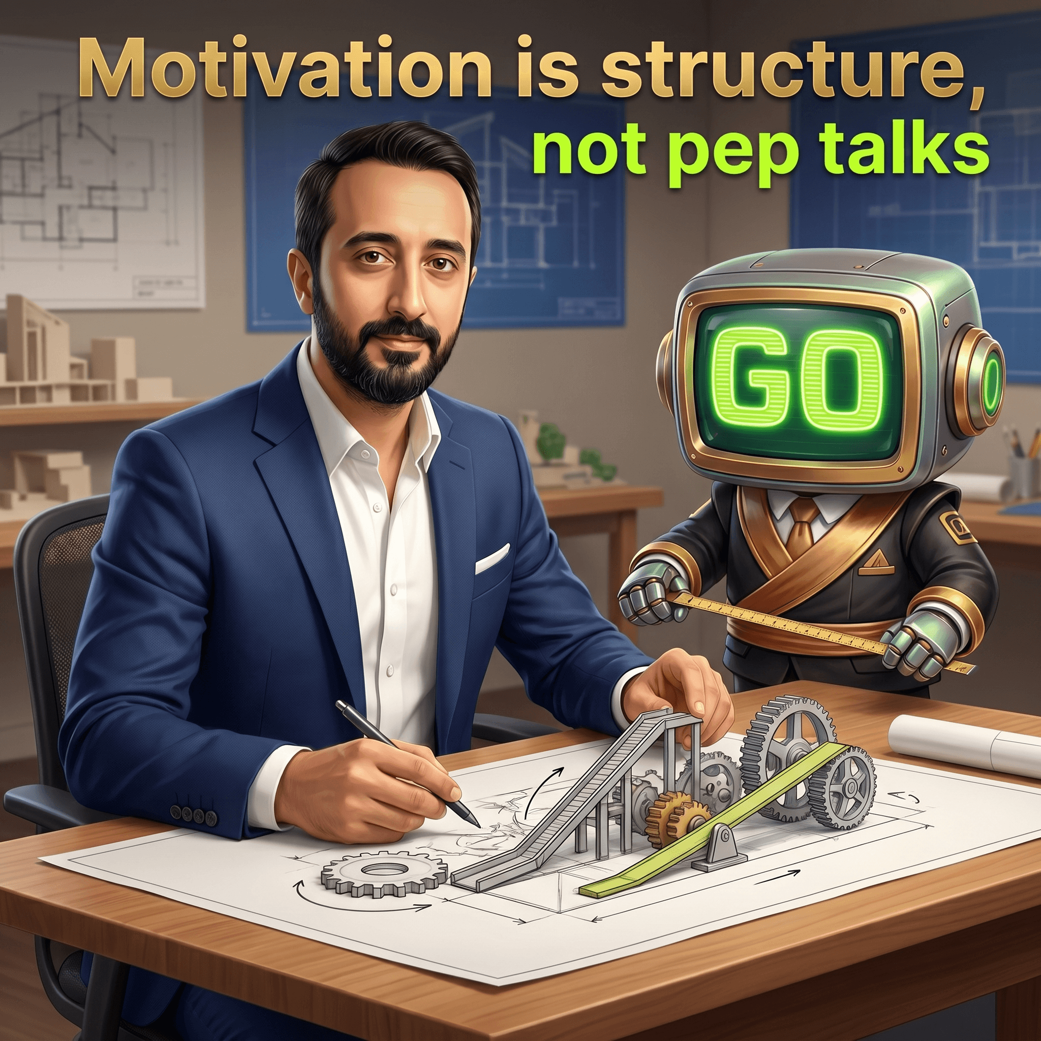 Mascot illustration: Motivation is structure