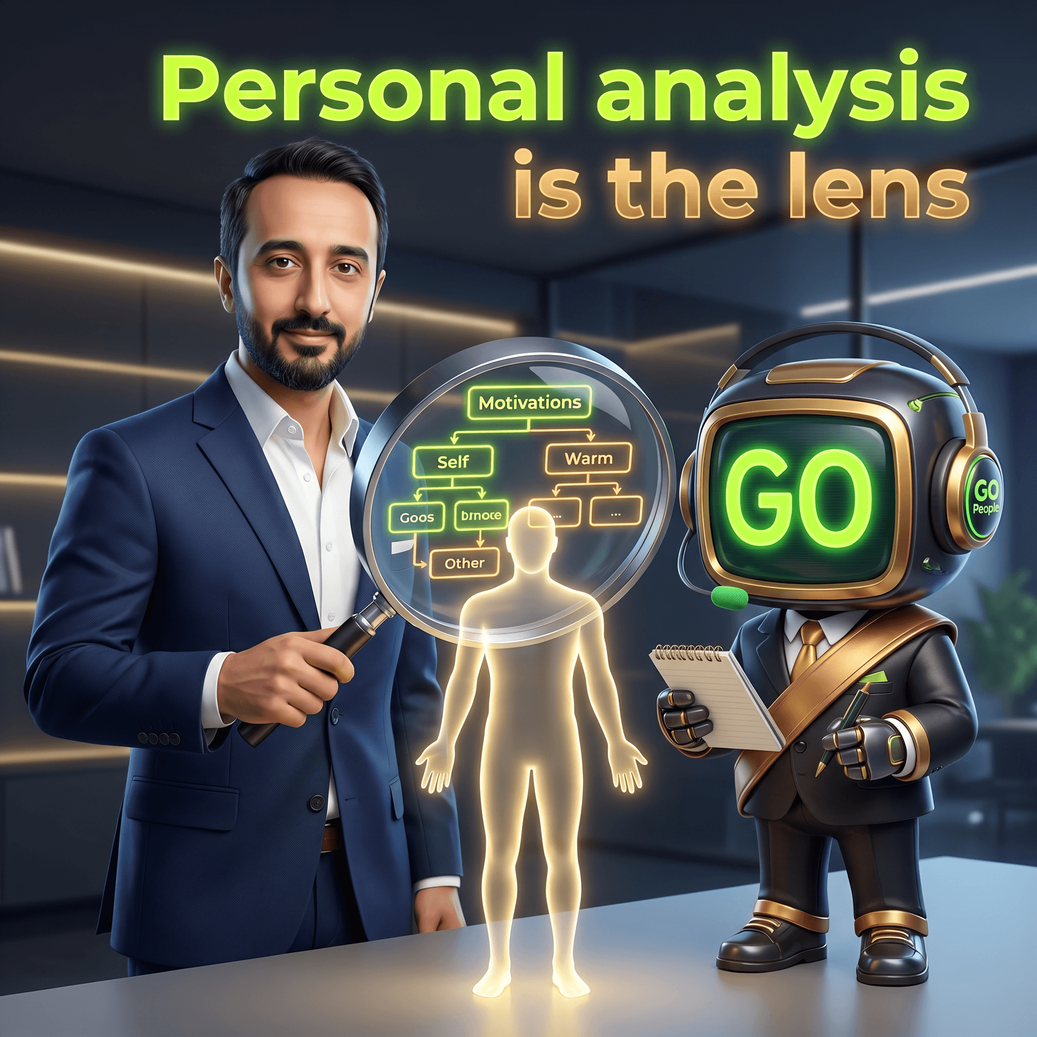 Mascot illustration: Personal analysis is the lens