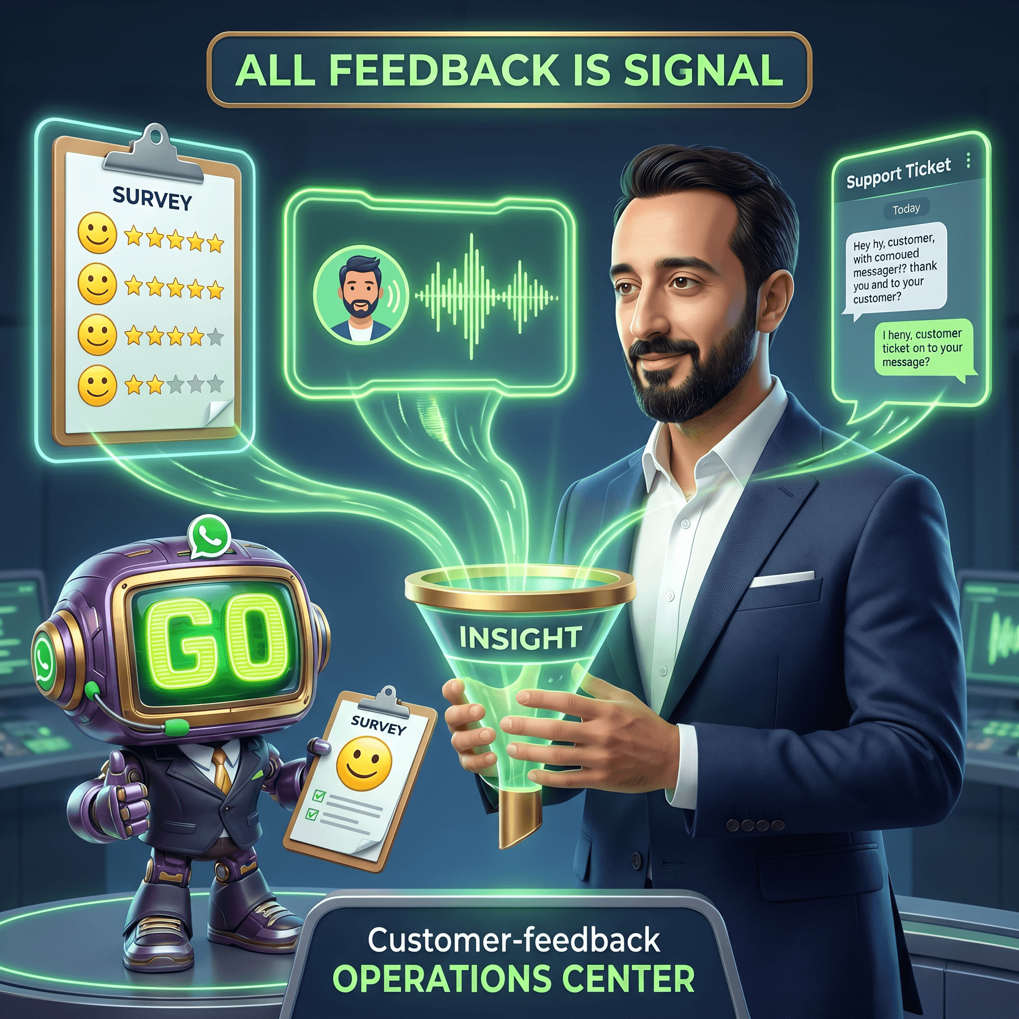 Mascot illustration · All feedback is signal