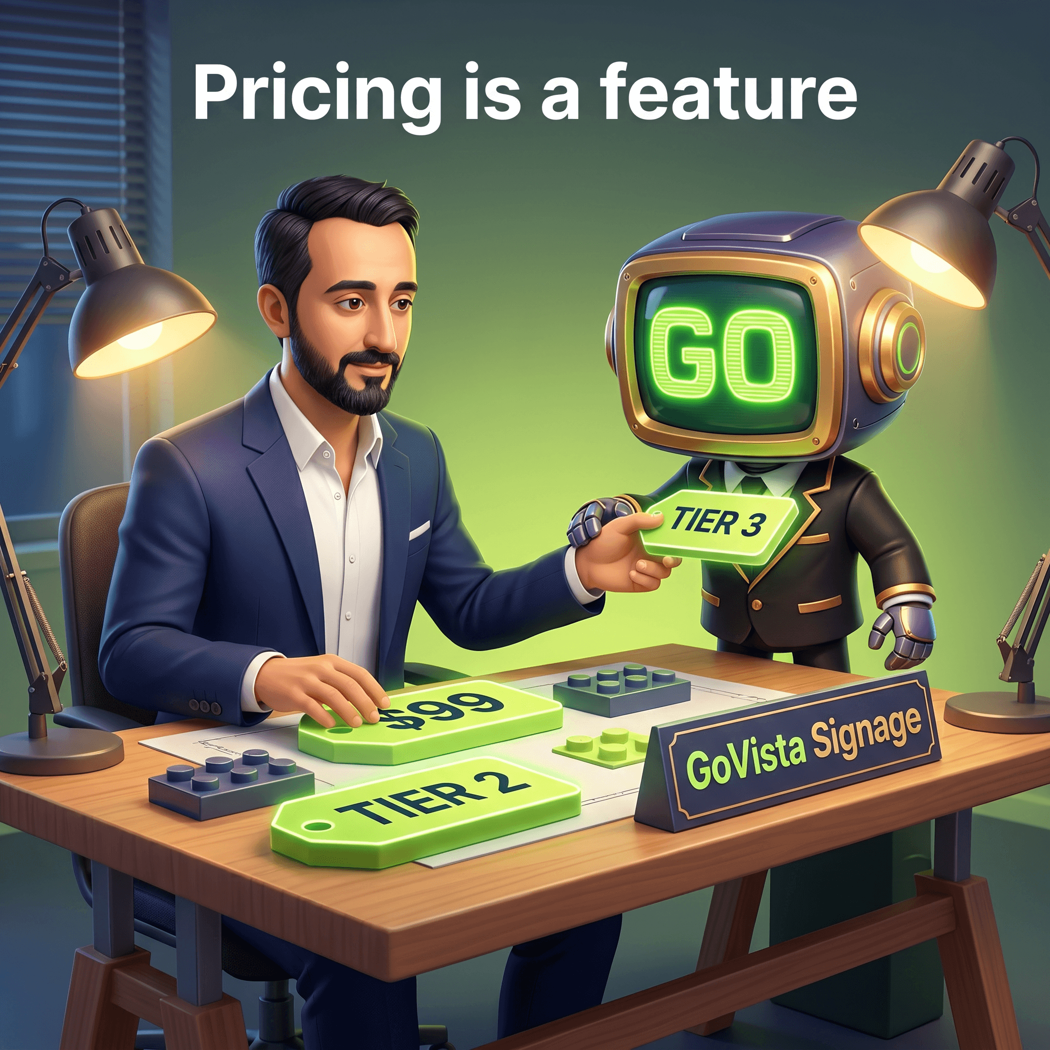 Mascot illustration · Pricing is a feature, not an afterthought