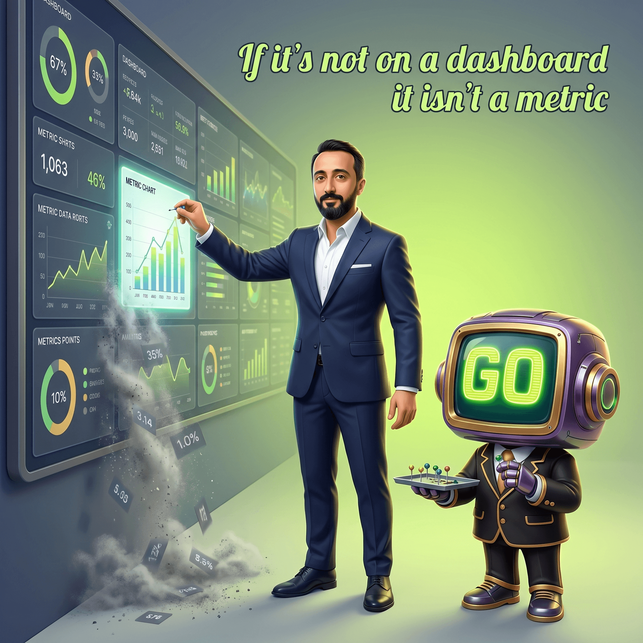 Mascot illustration · If it's not on a dashboard, it isn't a metric