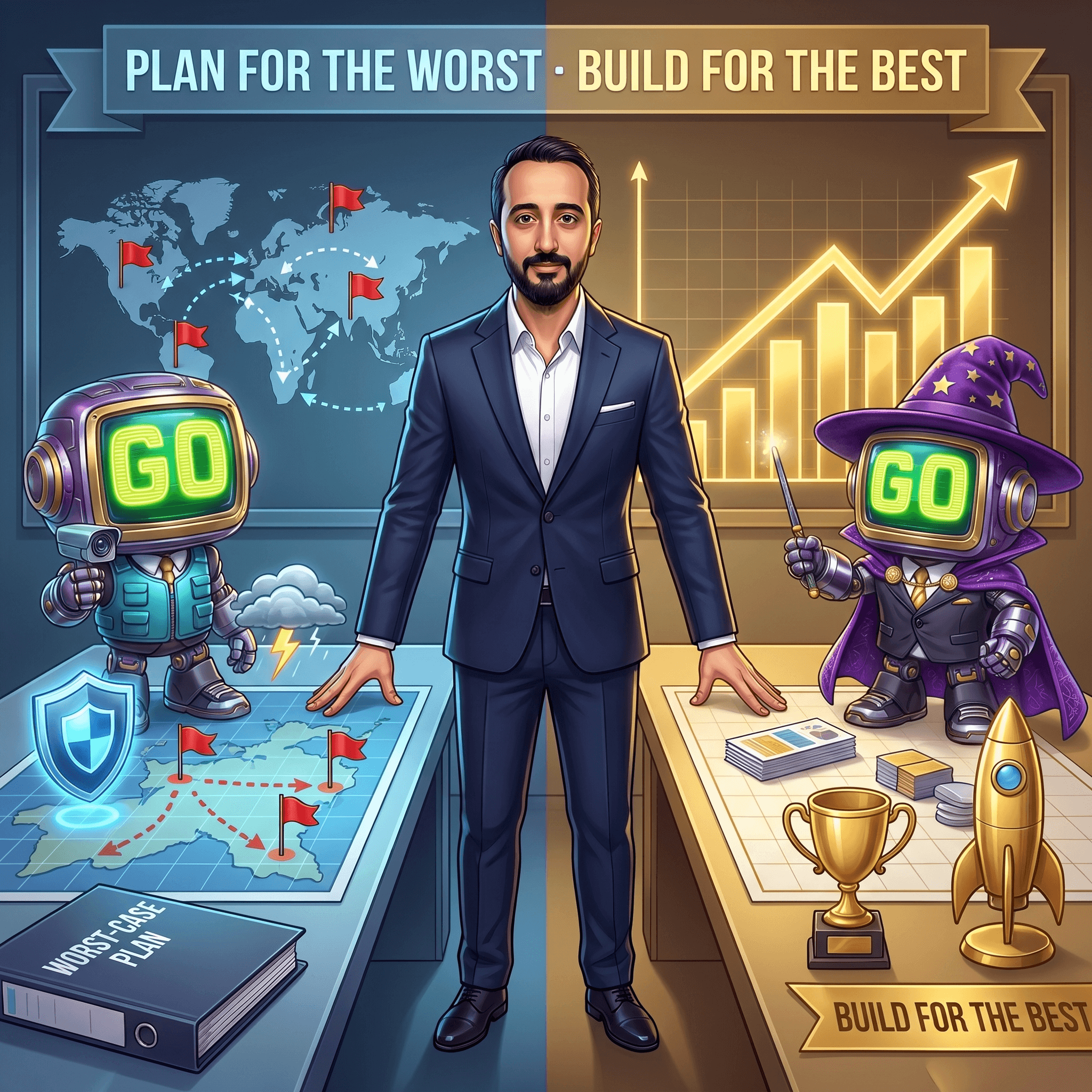 Mascot illustration · Plan for the worst, build for the best